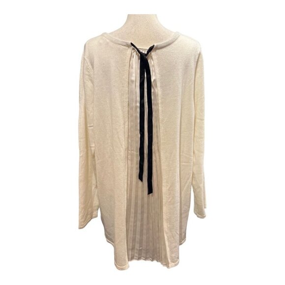 Soft Surroundings Womens XL Sweater Wool Blend Ivory Pleated Back Black Tie Neck - Picture 3 of 9